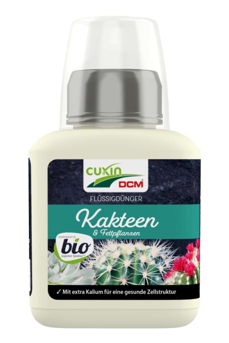 Flasche des Cuxin DCM Bio Kakteendünger (250 ml), ein organischer Flüssigdünger für Kakteen und Sukkulenten im Lophophora Shop.